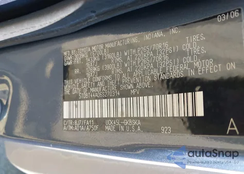 2006 Toyota Sequoia Sr5 V8 z USA, uszkodzony, nr VIN 5TDBT44A06S270314